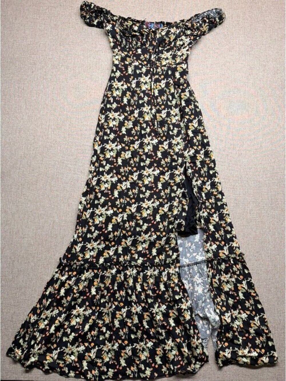Urban Outfitters Floral Off The Shoulder Slit Maxi Dress Womens XS Flaw